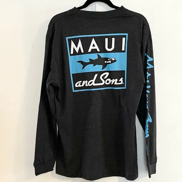 NWT Men’s Maui and Sons Long Sleeve Shark Logo Shirt - Picture 4 of 10